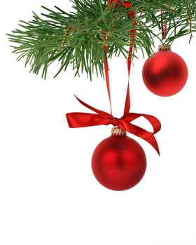 Christmas tree branch with ornaments