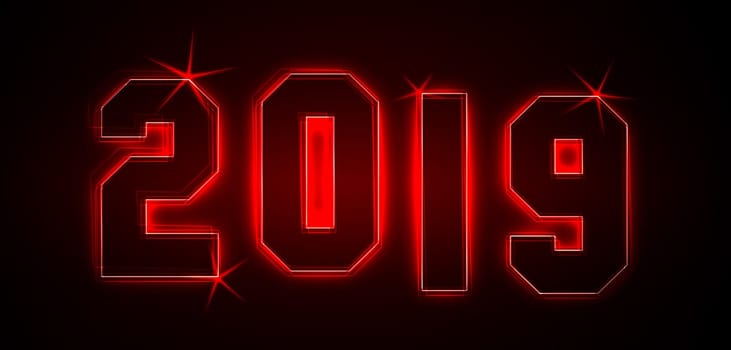 2019 as an illustration in neon light style