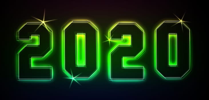 2020 as an illustration in neon light style