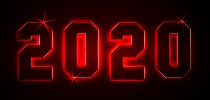 2020 as an illustration in neon light style