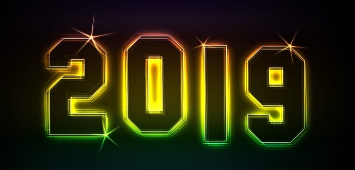 2019 as an illustration in neon light style