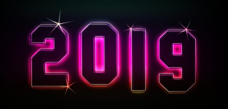 2019 as an illustration in neon light style