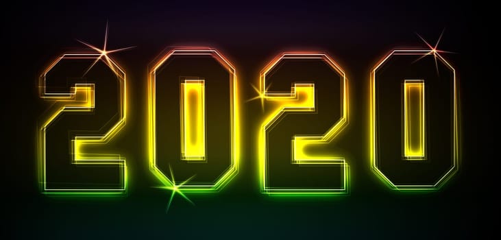 2020 as an illustration in neon light style