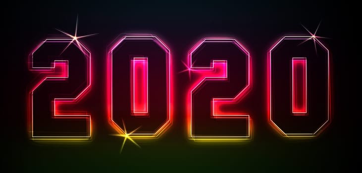 2020 as an illustration in neon light style