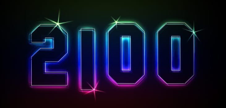 2100 as an illustration in neon light style