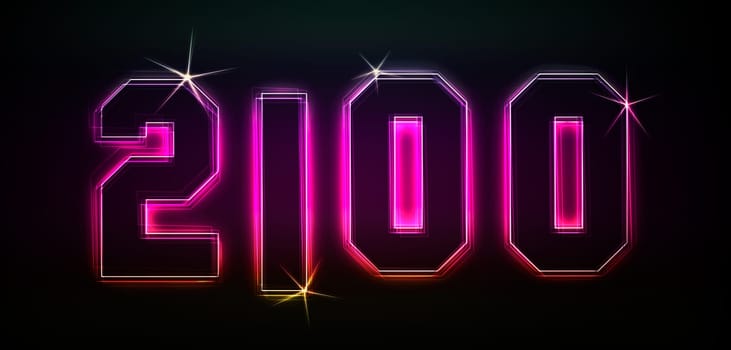 2100 as an illustration in neon light style