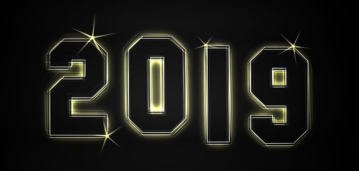 2019 as an illustration in neon light style