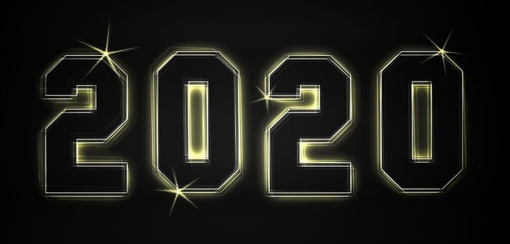 2020 as an illustration in neon light style