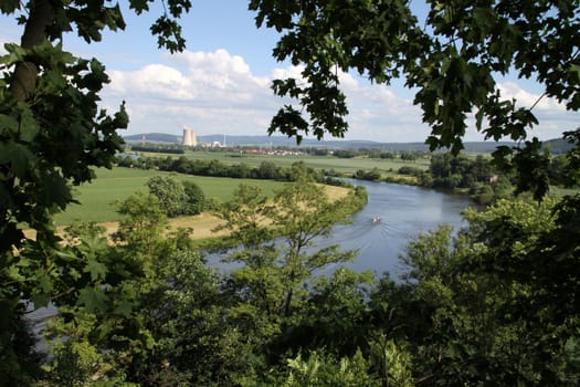 View towards Grohnde nuclear power plant from Ohrbergpark