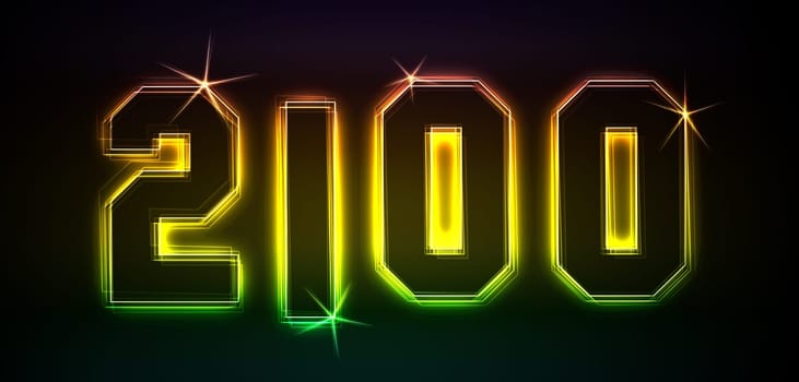 2100 as an illustration in neon light style