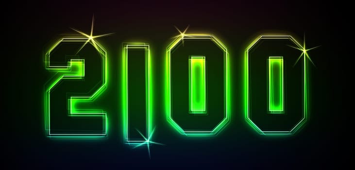 2100 as an illustration in neon light style