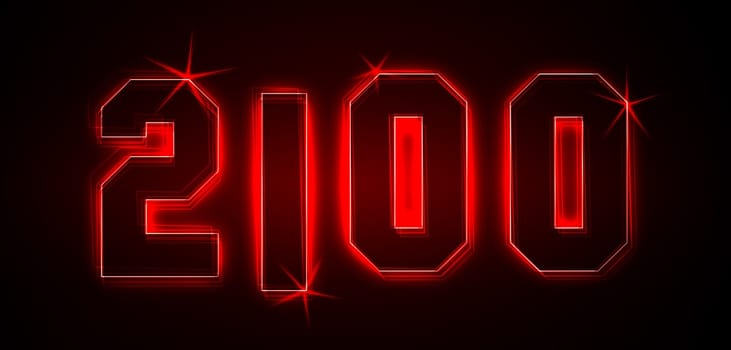 2100 as an illustration in neon light style