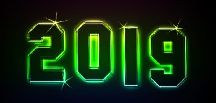 2019 as an illustration in neon light style