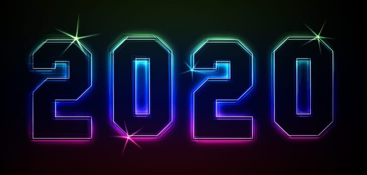 2020 as an illustration in neon light style