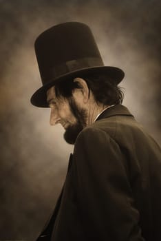 Sepia tone photo of Abraham Lincoln in profile