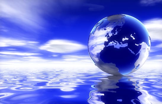 Digital image of the earth, water and sky encouraging a clean earth.