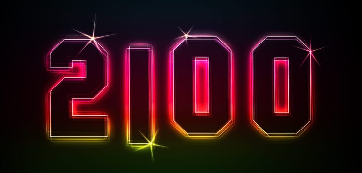 2100 as an illustration in neon light style
