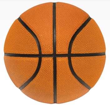 Close up of a basketball on a white background.