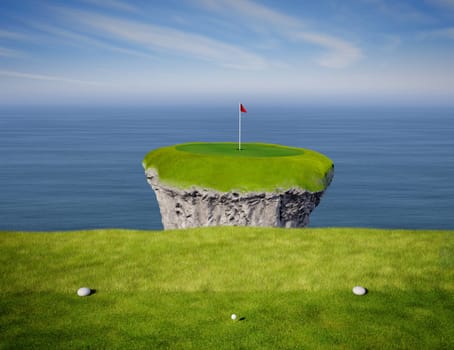 View of an impossible golf link viewed from the tee box.