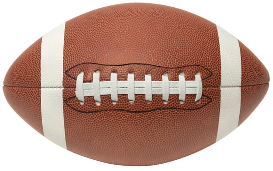Close up of a football on a white background.