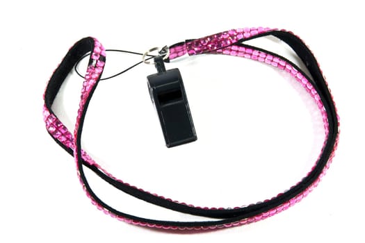 Black Whistle have pink neck strap on white background.