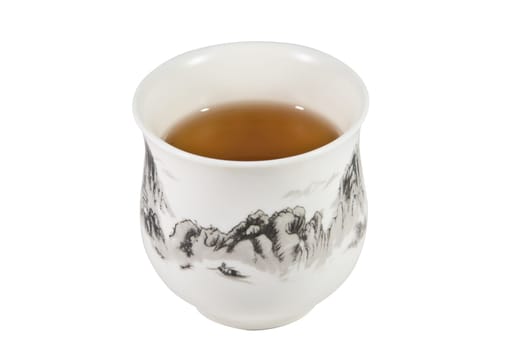 White tea cup chinese styles and pattern mountains. include path.
