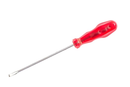 Screwdriver with red handle against white background