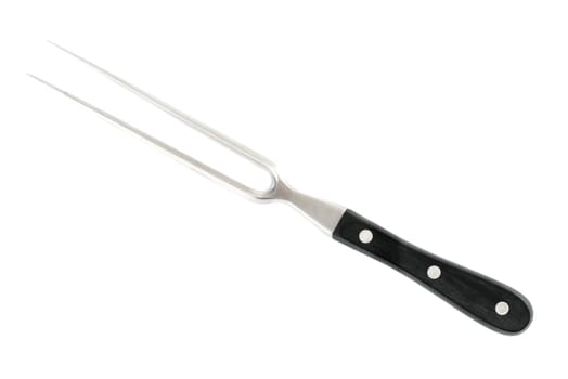 Meat fork in front of white background