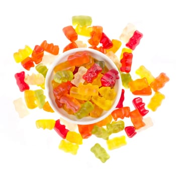 Gummy bears in front of white background