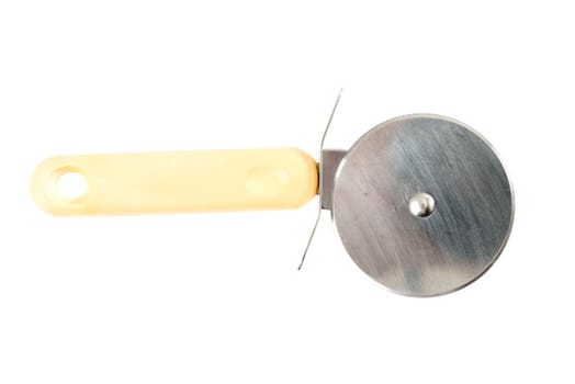 Pizza cutter in front of white background