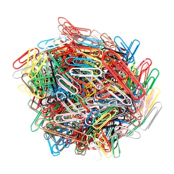 Colorful paper clips from white background