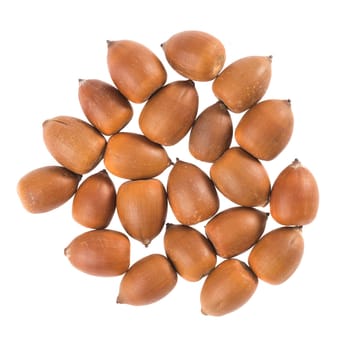 Hazelnuts against white background