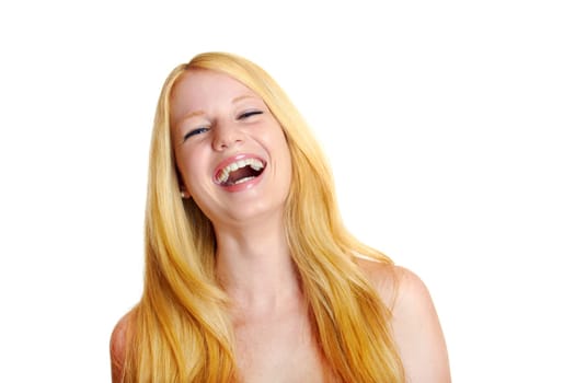 pretty smiling girl against isolated on white background