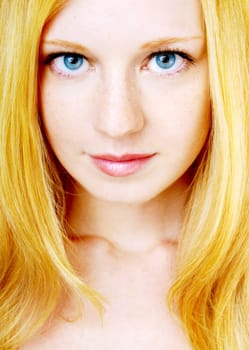portrait of a beautiful blonde girl with strong and healthy hair