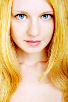 portrait of a beautiful blonde girl with strong and healthy hair