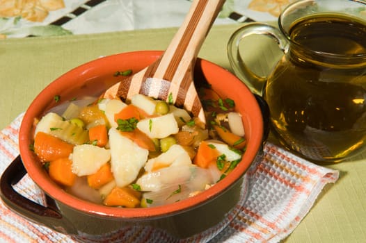 rustic soup with mixed vegetables and pumpkin
