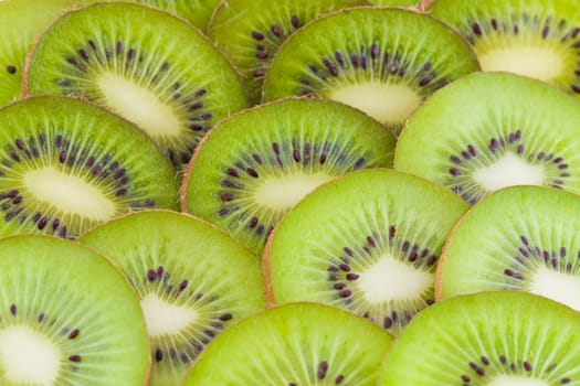 Fresh kiwi slices, green fruits background
