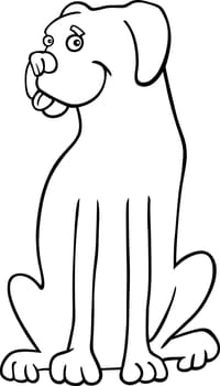 Cartoon Illustration of Funny Purebred Boxer or Bulldog Dog for Coloring Book