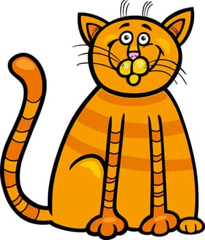 Cartoon Illustration of Happy Red Tabby Cat