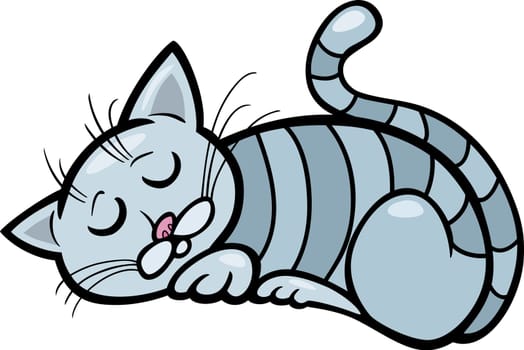 Cartoon Illustration of Sleeping Gray Tabby Cat