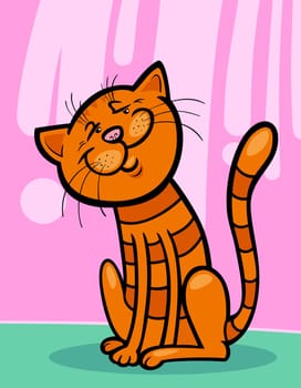 Cartoon Illustration of Happy Red Tabby Cat