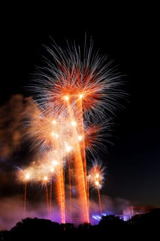 beautiful fireworks during the night of national day paris france