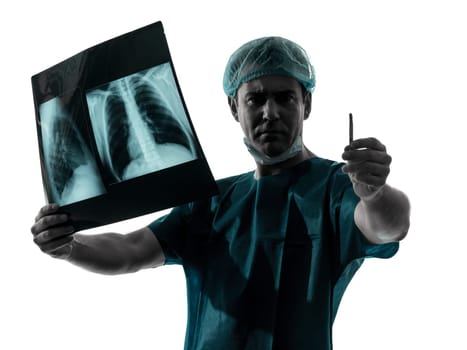 one caucasian man doctor surgeon radiologist medical worker silhouette isolated on white background