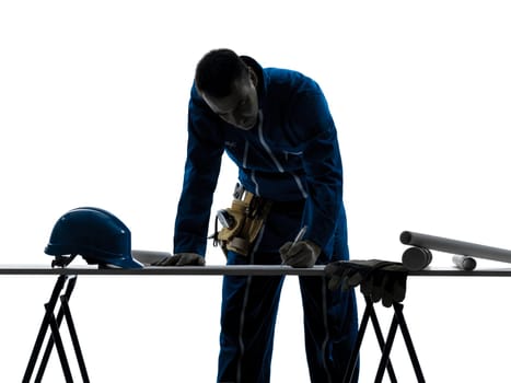 one caucasian man construction  Architect working plans silhouette in studio on white background