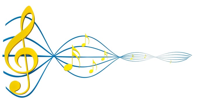 gold musical score with treble clef as a symbol of music creation