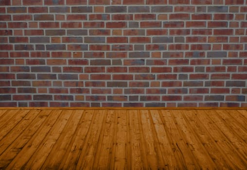 Empty Room - Wooden Floor with Brick Wall