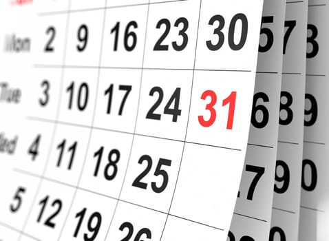 Close up of white open calendar page.