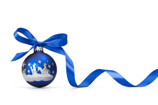 blue Christmas ball with ribbon
