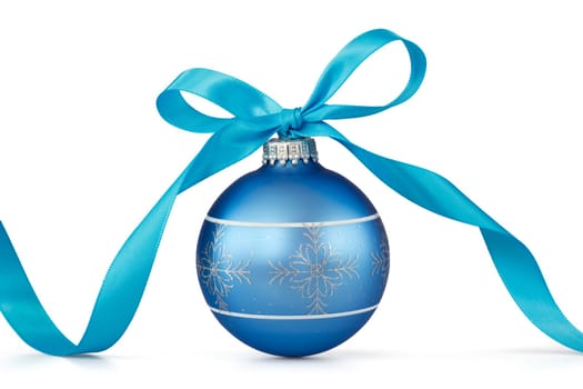 blue Christmas ball with ribbon