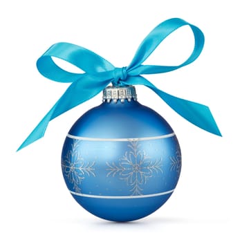 blue Christmas ball with ribbon